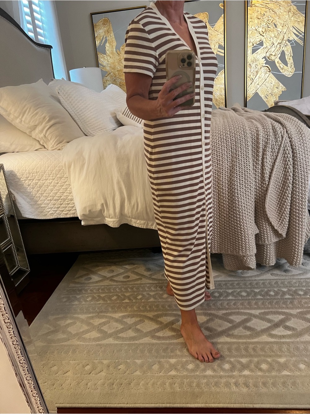 Wishlist Striped Button-Front Maxi Dress in Brown and White - Picture 2 of 5